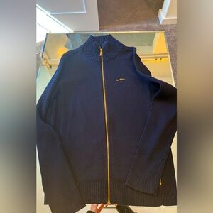 RLR Lauren Ralph Lauren blue zip up sweater woman’s large gold detail cardigan